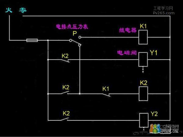 電接點(diǎn)壓力表、繼電器、電磁閥接線圖